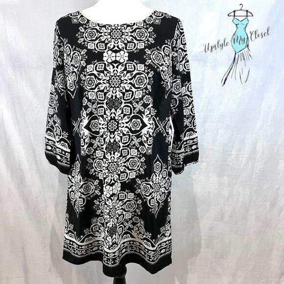 Old navy black and white print shift dress size medium - Picture 1 of 4